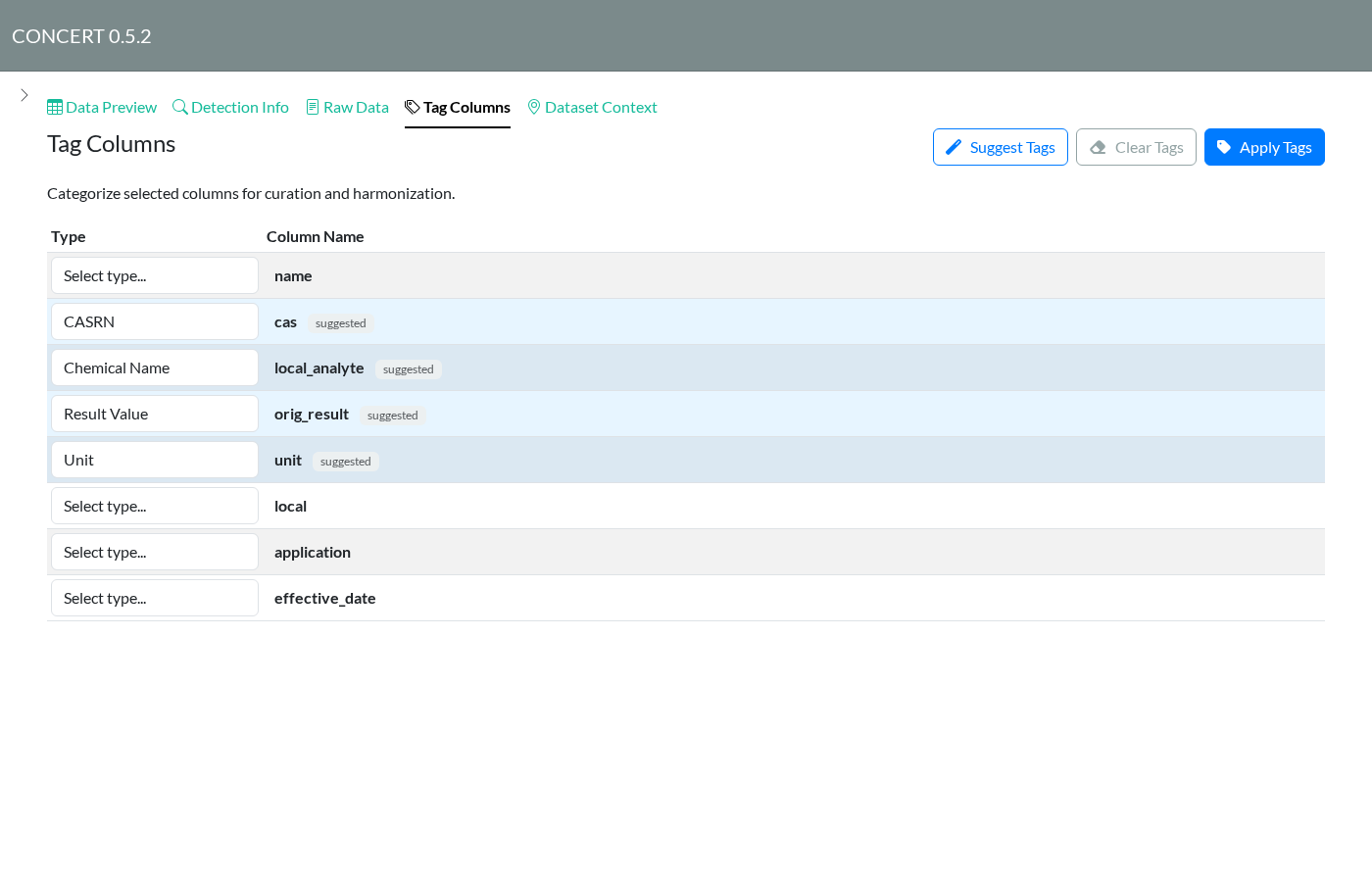 Tag Columns with suggested tags