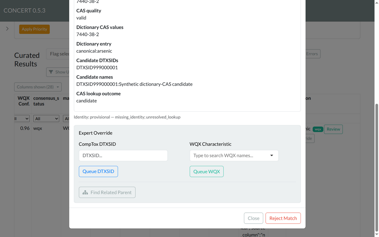 WQX review, part 2 of 2: dictionary provenance, candidate IDs, provisional identity and all footer controls